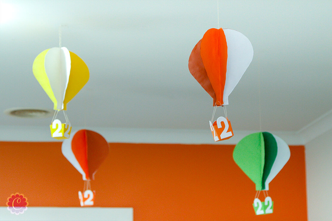 Ceiling decoration with paper hot air baloons